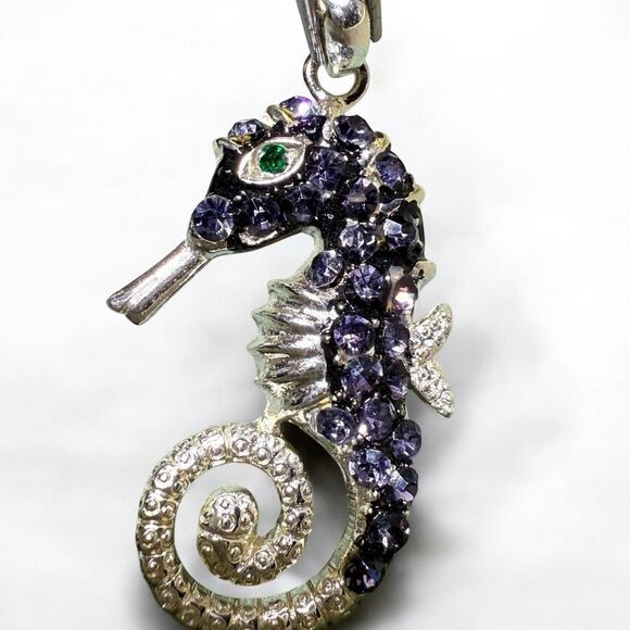 Purple Rhinestone Seahorse Pendant – Ocean-Inspired Statement Charm - Picture 14 of 17